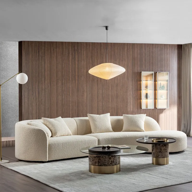 Modern grey velvet sectional couch sofa waiting for reception living room furniture 3 seater sofa sets shape curved boucle sofa