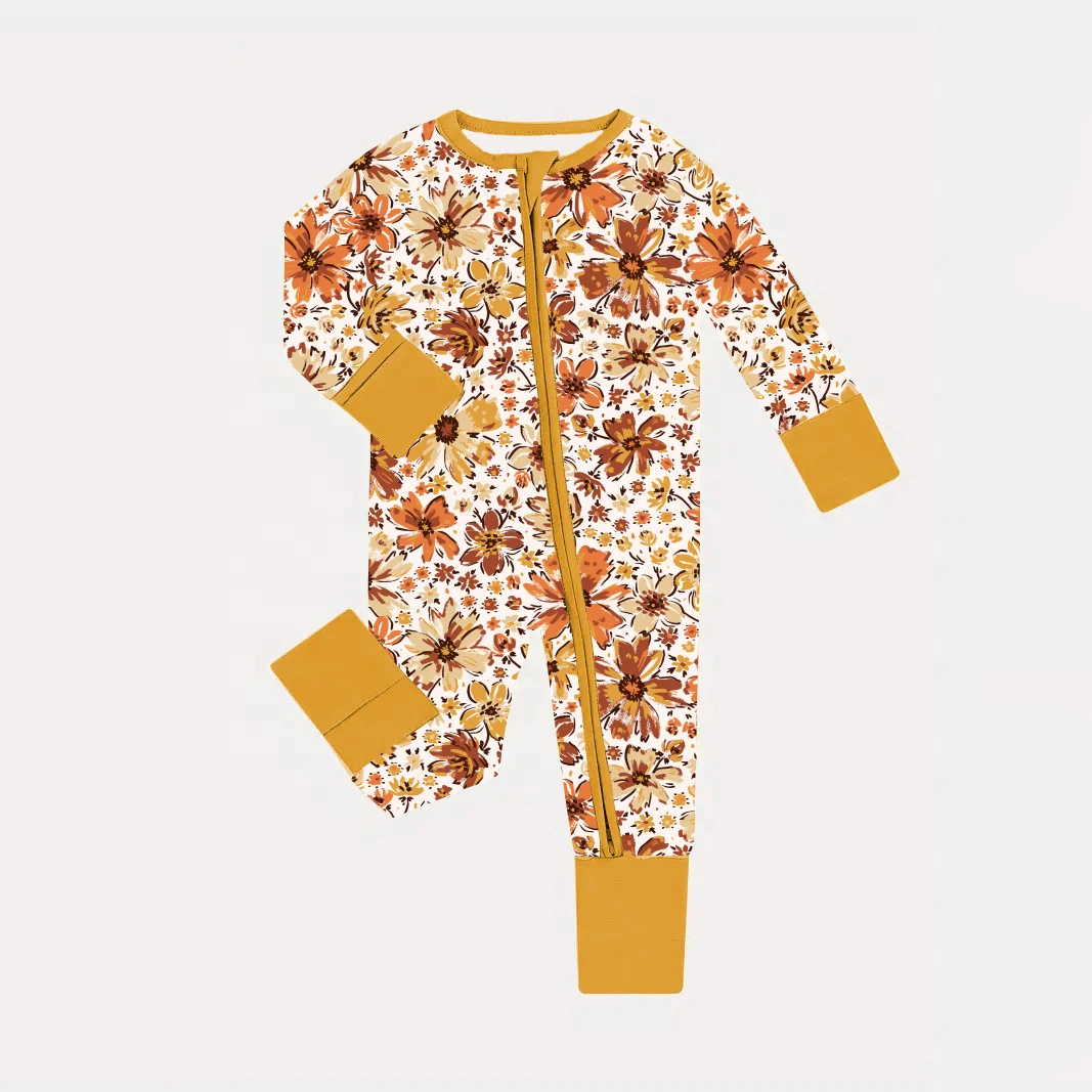 Custom Daisy Buds Bamboo Baby Floral Romper Baby Baby Zipper Jumpsuit