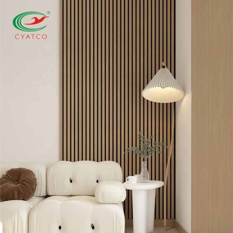 Natural Oak  wooden batten acoustic felt board Easy Install Soundproofing Interior Ideas wood wall acoustic panel
