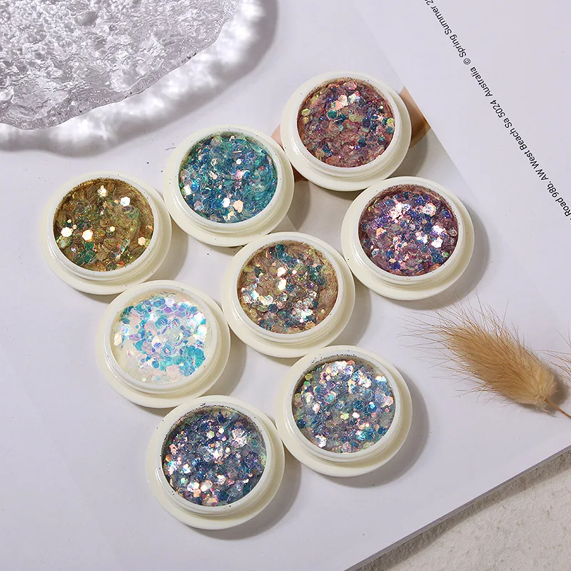 Private Label Mixed Mermaid Hexagon Chunky Glitter Sequins Acrylic Powder Nail Glitter Powder For Nails
