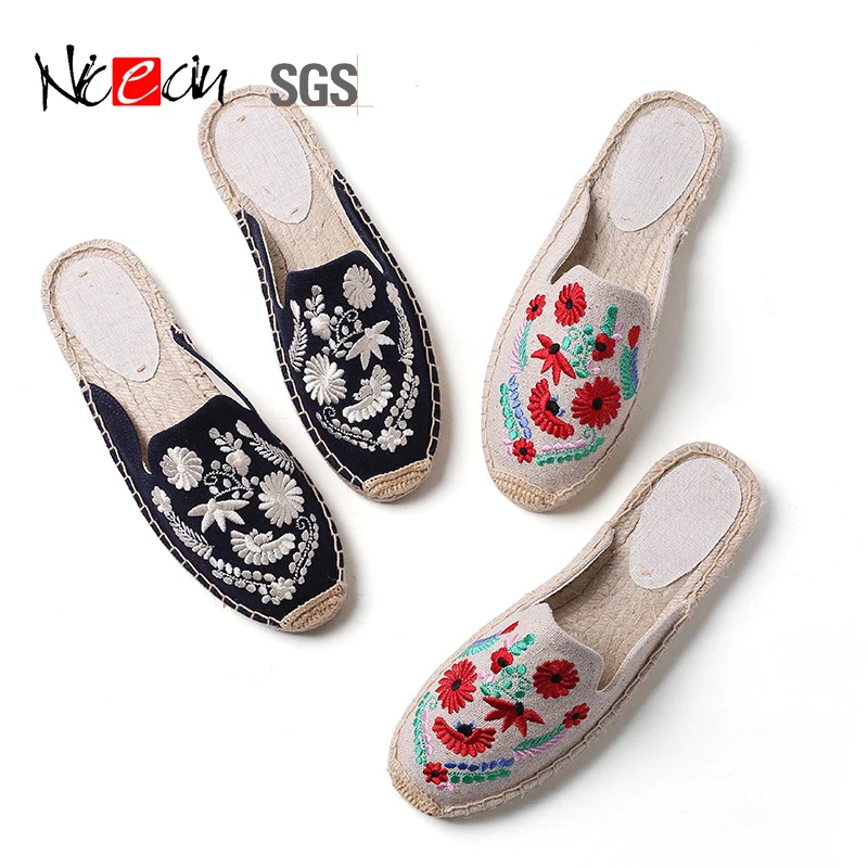 Изготовленный На Заказ emboriery Повседневная парусиновая обувь женская на плоской подошве из натурального джута прозрачном каблуке резиновой подошве; каблуке; Босоножки тонком эспадрильи Тапочки женские