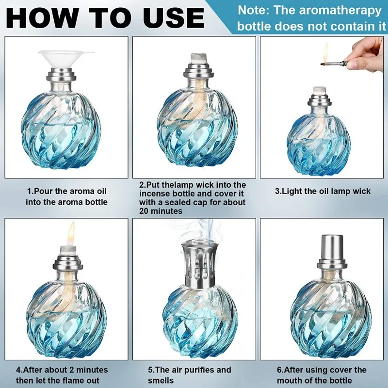 High Quality Custom ODM/OEM decorative glass cylinder kerosene ball shaped blue dot handblown clear glass aromatherapy oil lamp