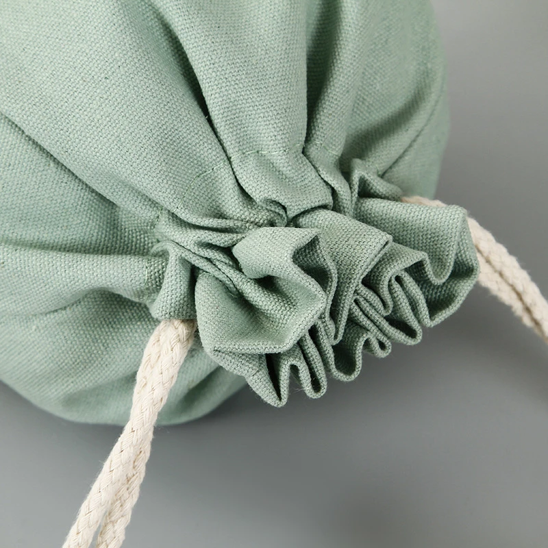 Recyclable Custom Logo Small Large Round Bottom Organic Natural Green Cotton Bag For Storage Double String Pouch Dust Bag