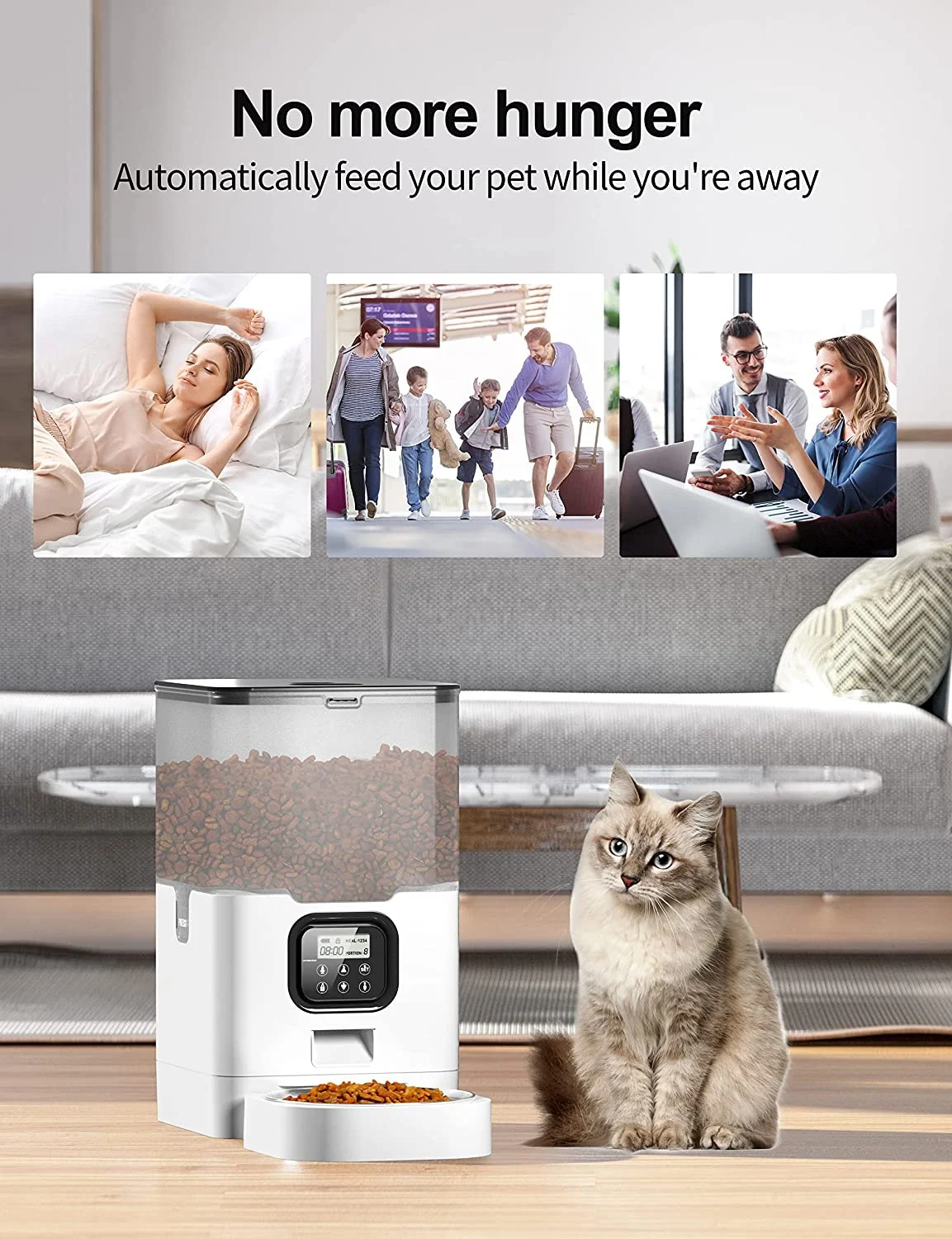 6L Large Capacity Dog Cat Smart Pet Feeder LCD screen voice recorder messages Microchip Automatic Pet Feeder