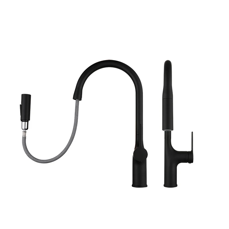 GEE-N Modern Matte Black Spray Brass Deck Mounted Sanitary Ware Kitchen Faucet Mixer Tap