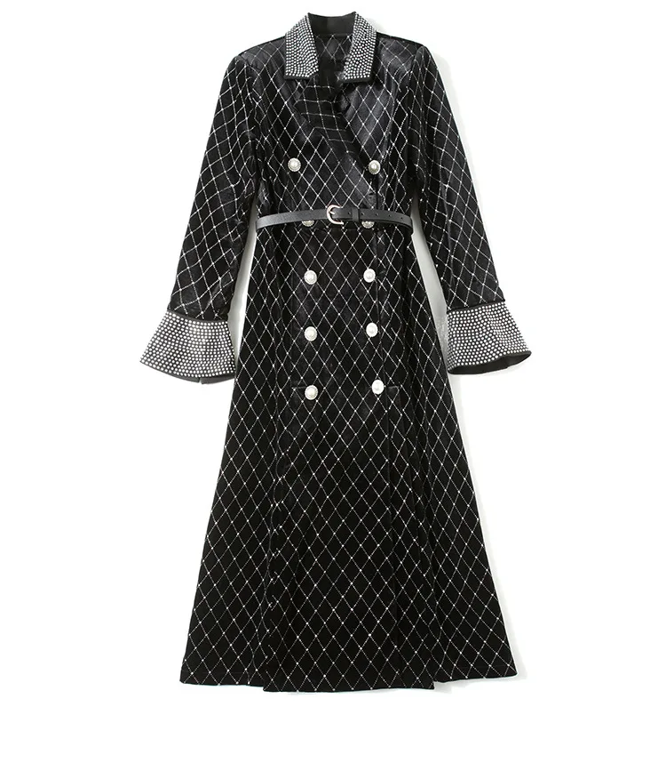 Spot New Products Elegant Casual Wear Temperament Fashion Retro Double-breasted Copper Button Plaid Windbreaker Jacket