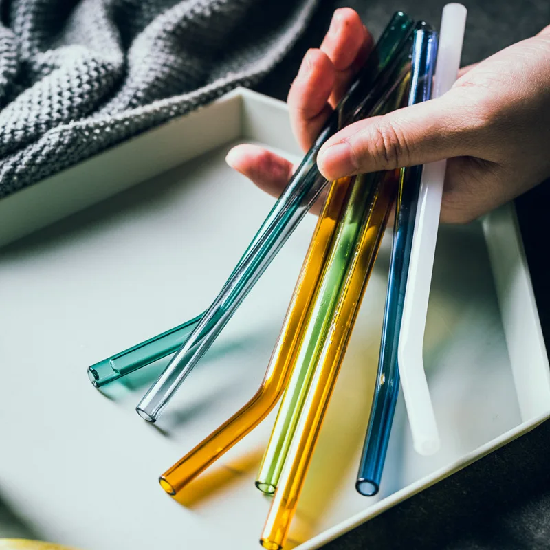 Eco Friendly Pyrex Reusable High Borosilicate Glass Straws Glass Straws And Glass Drinking Straw Set With Custom Logo