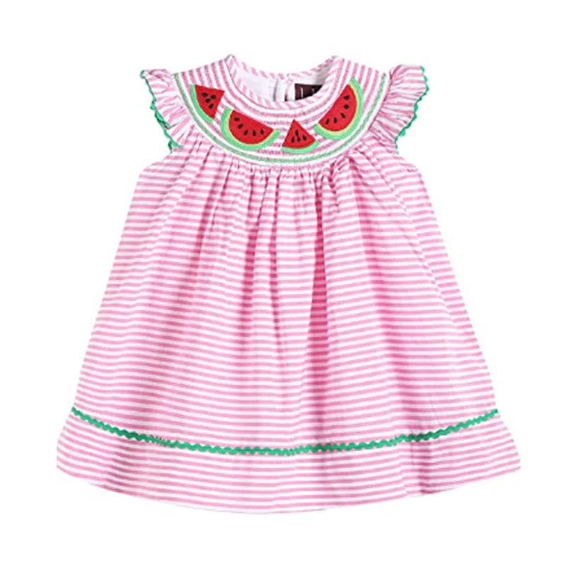 Cute Fruit Printed Baby Beach Dresses Wholesale Fashion Monogrammed Customized Summer Beach Watermelon Printed Baby Dresses