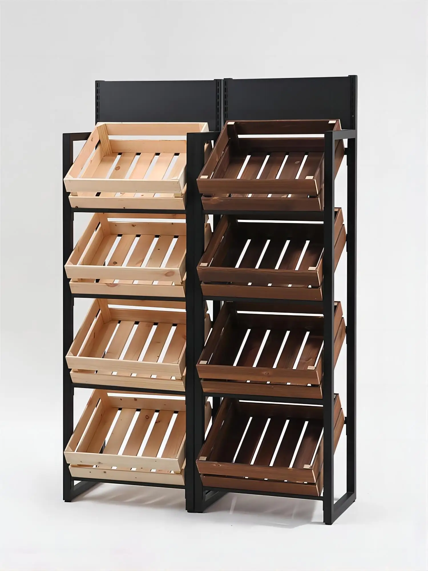 Company Freshfruitsandvegetables Iron Frame Supermarket Shelves Stand Display Wood Fruit Display Rack