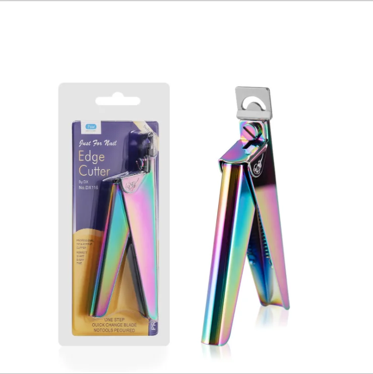 Hot Sale Stainless Steel False Nail Tips Trimmer Edge Cutter Nail Art Manicure U-shaped Rainbow Gold Silver Nail Clipper Sets
