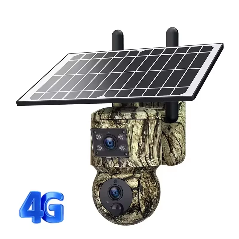 Новый HD 6MP 4G CCTV Беспроводная Солнечная камера GSM уличная двойная линза IP66 Водонепроницаемая PTZ охотничья тропа PIR Обнаружение движения