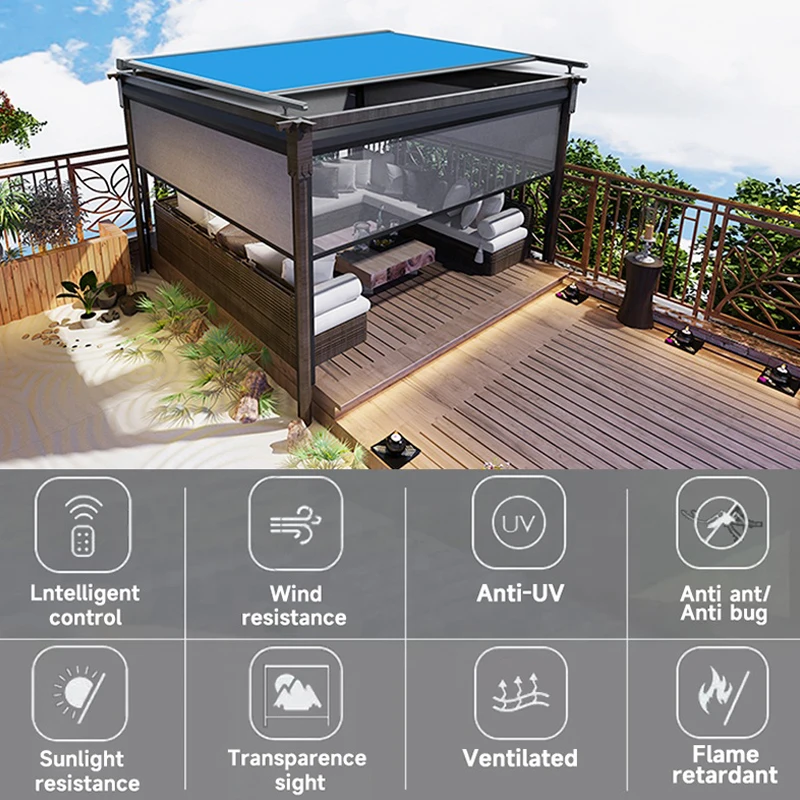 Wholesale stores waterproof pergola Motorized zip track roller blinds roll up screen outdoor blinds for rain prevention