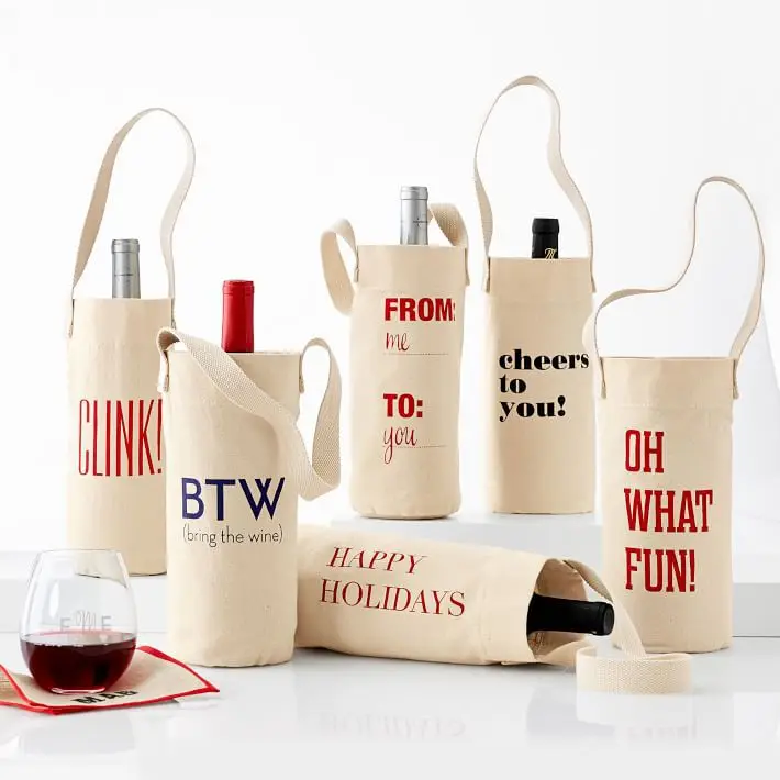 Custom Durable Cotton Letter Grocery Bag Coated Cotton Canvas Wine Bags