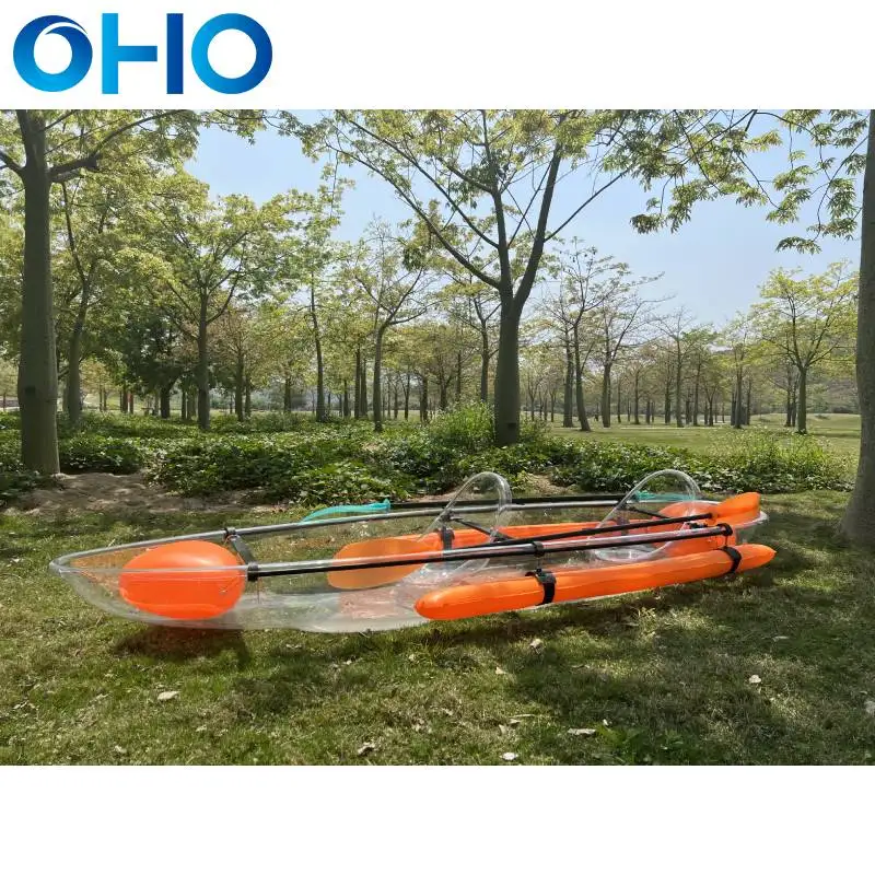 Wholesale high quality small plastic rowing boats transparent canoe/kayak clear kayak 2 person