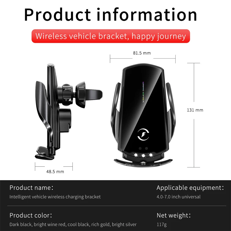 Universal P60 Smart Sensor Car Phone Holder Vent Bracket Fast Charging Wireless Charger