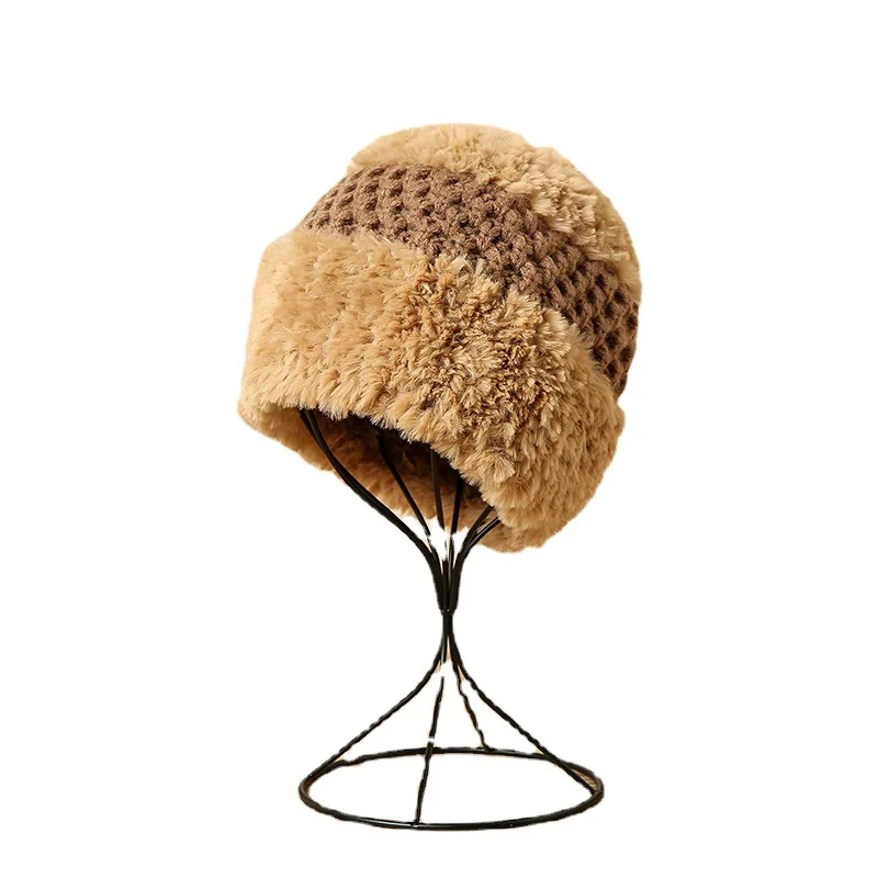Rabbit Fur Blended Knitted Hat Female  Ear Protection Winter  Plus soft winter Warm hat