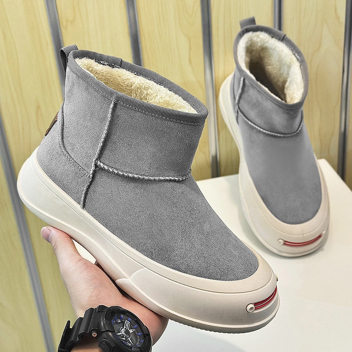 Autumn/winter Plus Size Trendy Black Sports High Top Shoes Warm Thick Walking Cotton Shoes Height Increasing Men Flat Shoes