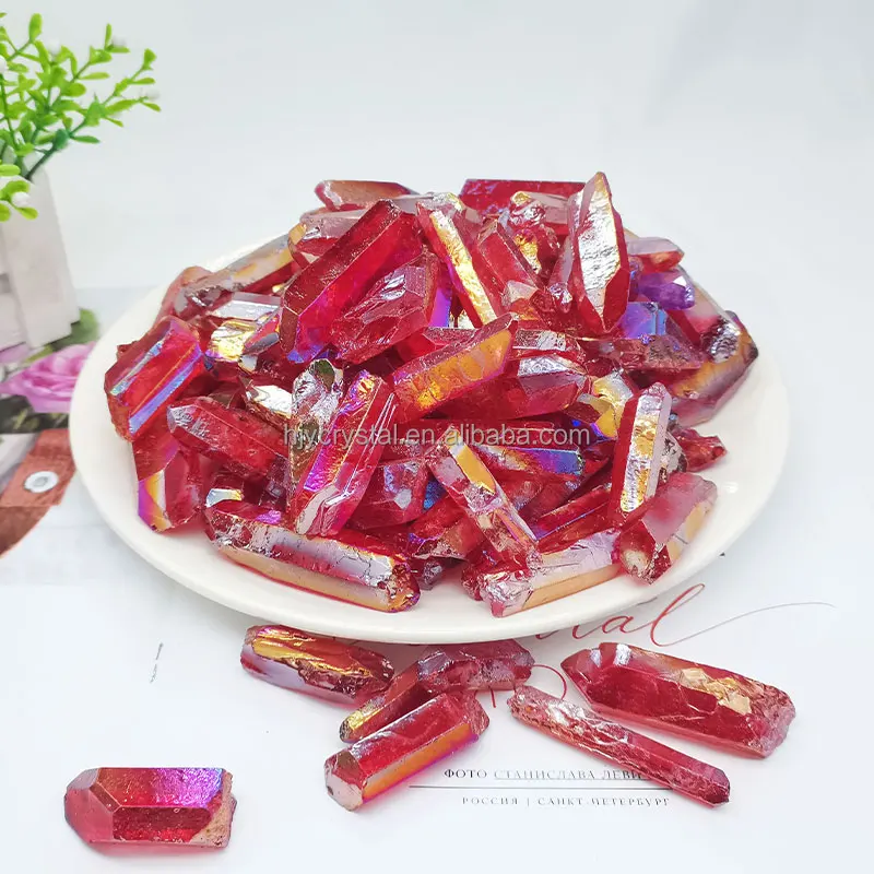 Wholesale Natural Electroplated Titanium Aura Crystal Tower Angel Aura Clear Quartz Point