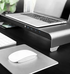 Dropshipping Aluminum Monitor laptop Stand Riser Desk Organizer with 4 port usb hub