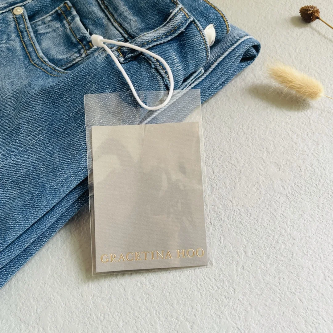 customized black grey texture paper tag embossed logo garment label hang tag with string for clothing