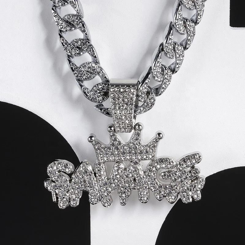 Manufacturer hip hop fashion zinc alloy pendant necklace rhinestone luxury trendy necklace jewelry