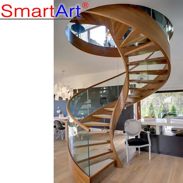 round stair case / solid wood handrails round staircase