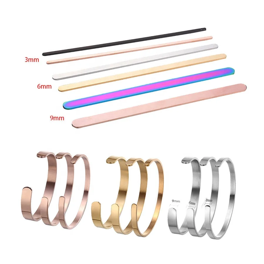 Different Size Stainless Steel Custom Bracelet Material Blank Flat Bar for DIY Cuff Bracelet Handmade Stamped Bangle