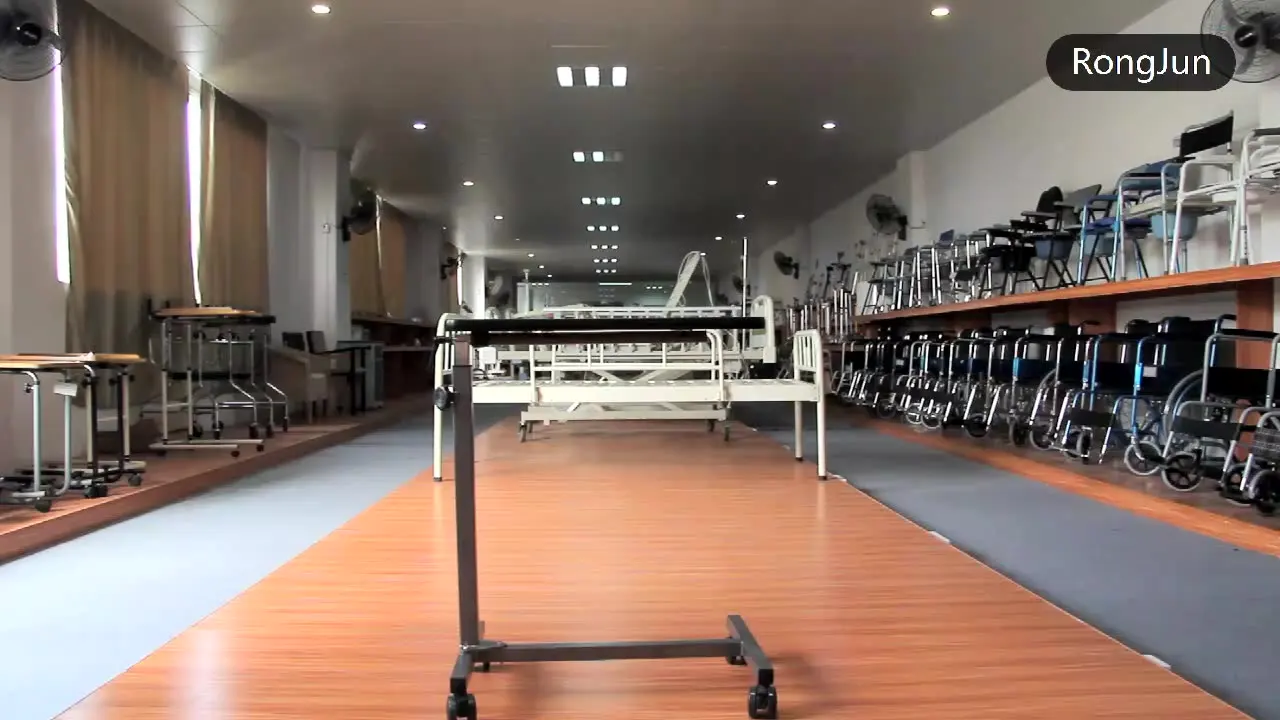 Hospital Wooden Rotating Overbed Table Height Adjustable Bed Beside Table With Wheels