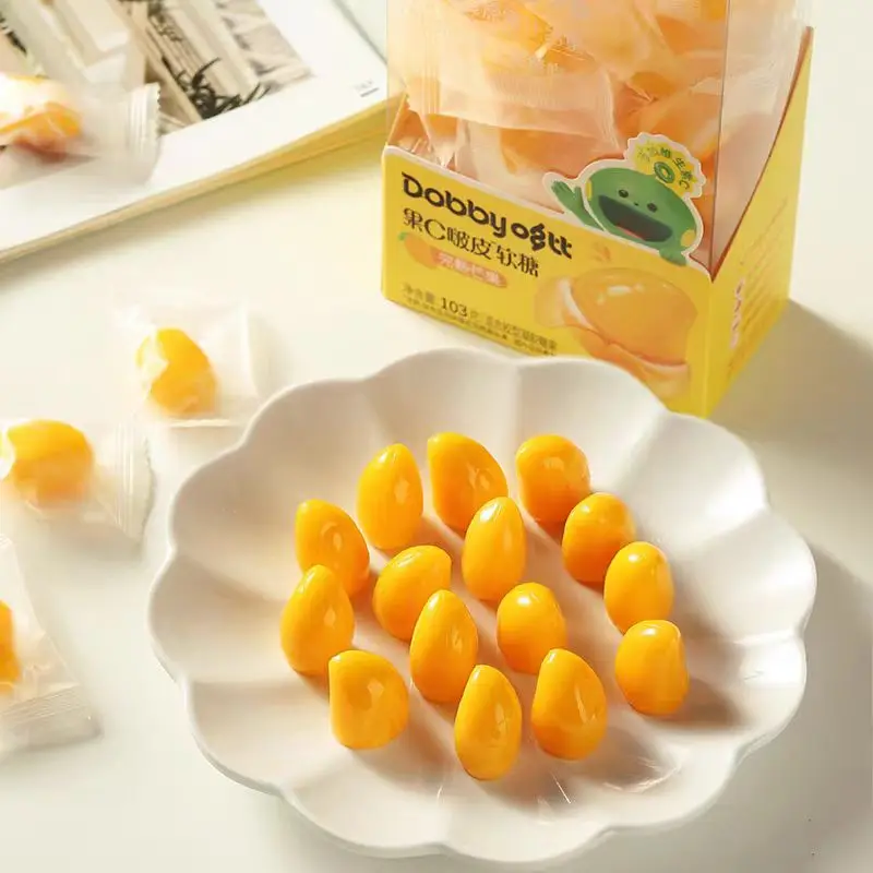 Gummy Peelable Mango Sweet Halal Real Fruit Juice Peeling Mango Peach Grape Flavor Gummy Candy