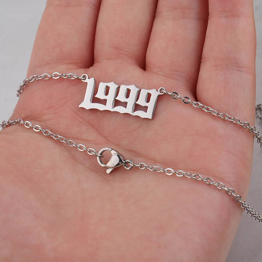 New Charm Customize Gold Plated Stainless Steel Pendant Number 1999 Year Necklace Choker Chain Pendant Necklace For Woman