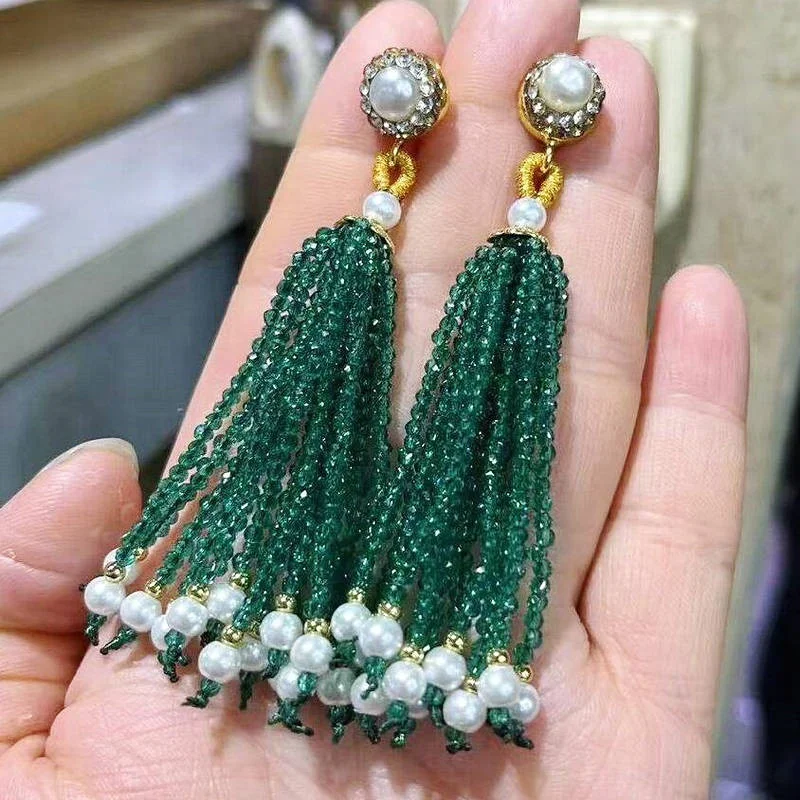 CH-JDE0538 Wholesale Jewelry Bead Tassel Fashion Tassel Handmade Glass Earring Delicate Pearl/CZ/Stone/Crystal Earring Jewelry