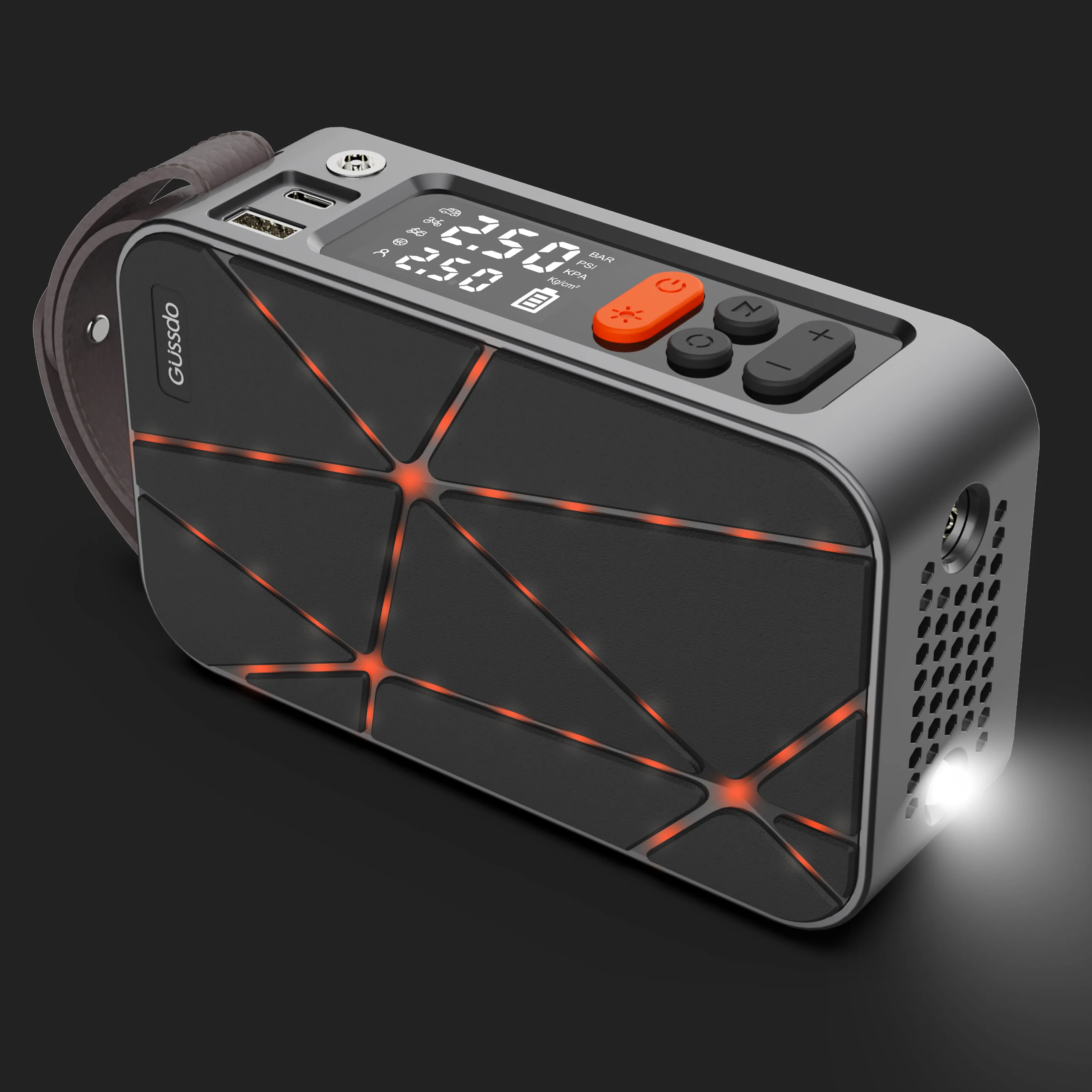 Air Pump Mini Portable Inflator Hand Held Tire Pump with Power Bank with Digital LCD display  LED Light