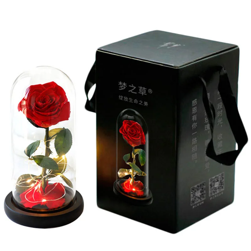 Wholesale Valentine Gift Items Everlasting Forever Eternal Long Lasting Preserved Roses in Glass Dome Flask