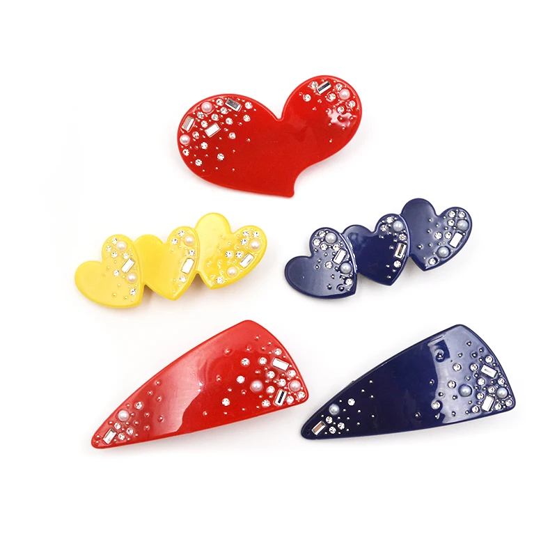 trendy heart hair clips for womens pearl large clips hair accessories resin plastic duck bill acetate hair grip clips for girls