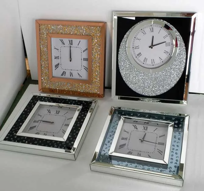 silver glass crystal mirror diamond decorative table clock