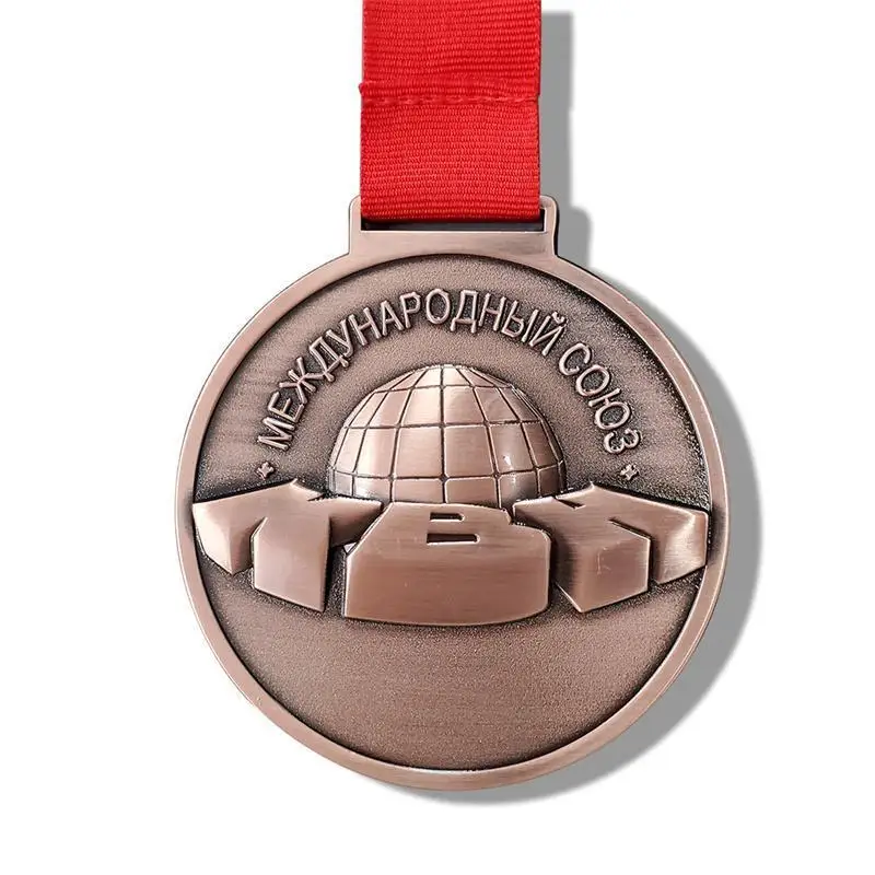 Custom Zinc Alloy Metal Bronze Marathon Sports Running Medal With Ribbon