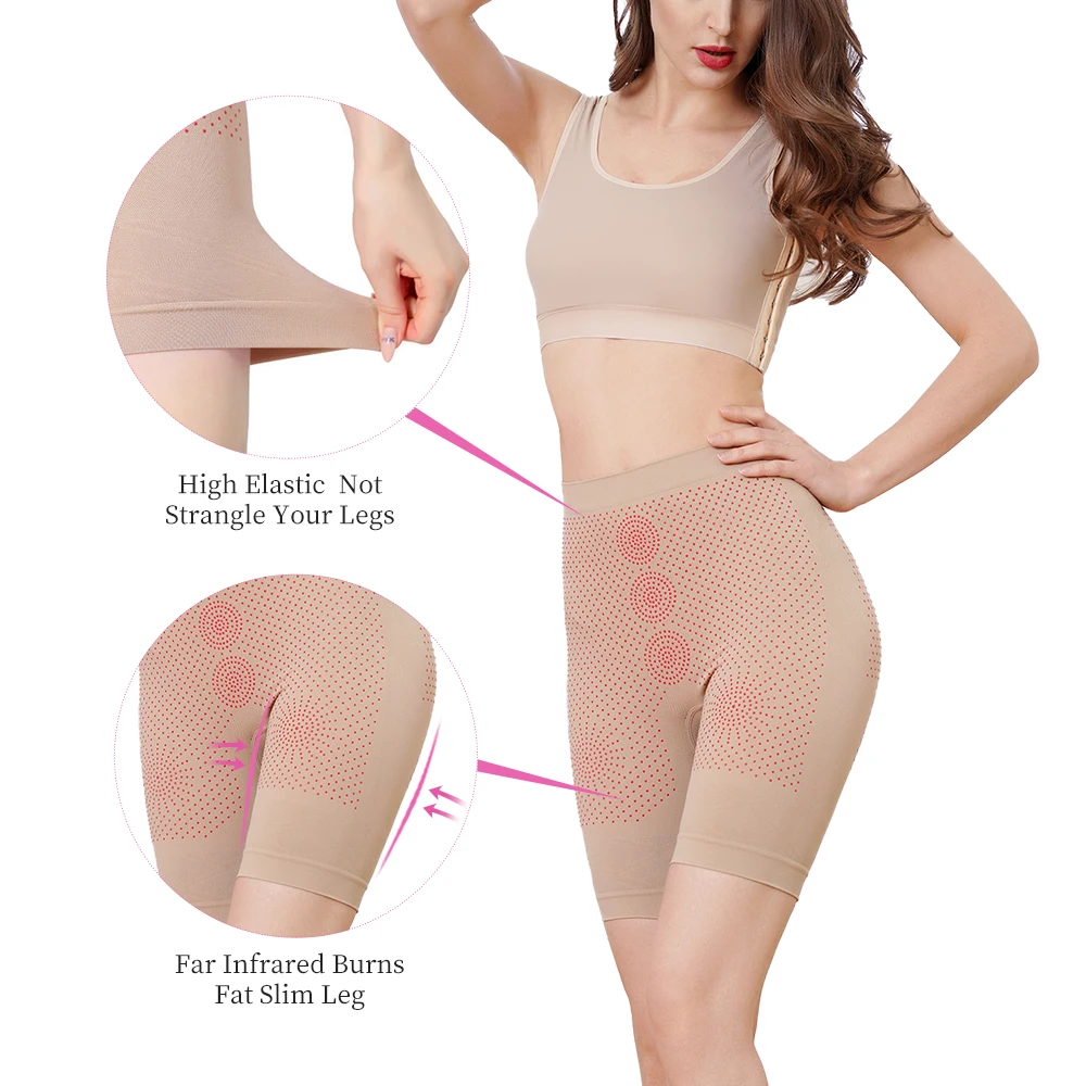 S-SHAPER женщины плюс размер Корректирующие шорты с высокой талией которая контролирует живот сжигания жира до середины бедра трусики излучение в дальнем инфракрасном диапазоне Body Shaper брюки