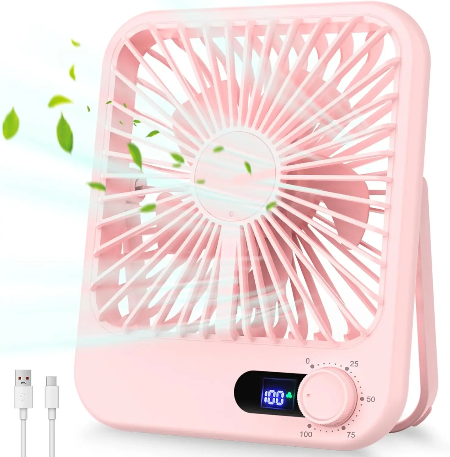 Rechargeable with Digital Display 100 Speed Wind USB Fan with Variable Speed Knob Small Desk Fan for Bedroom