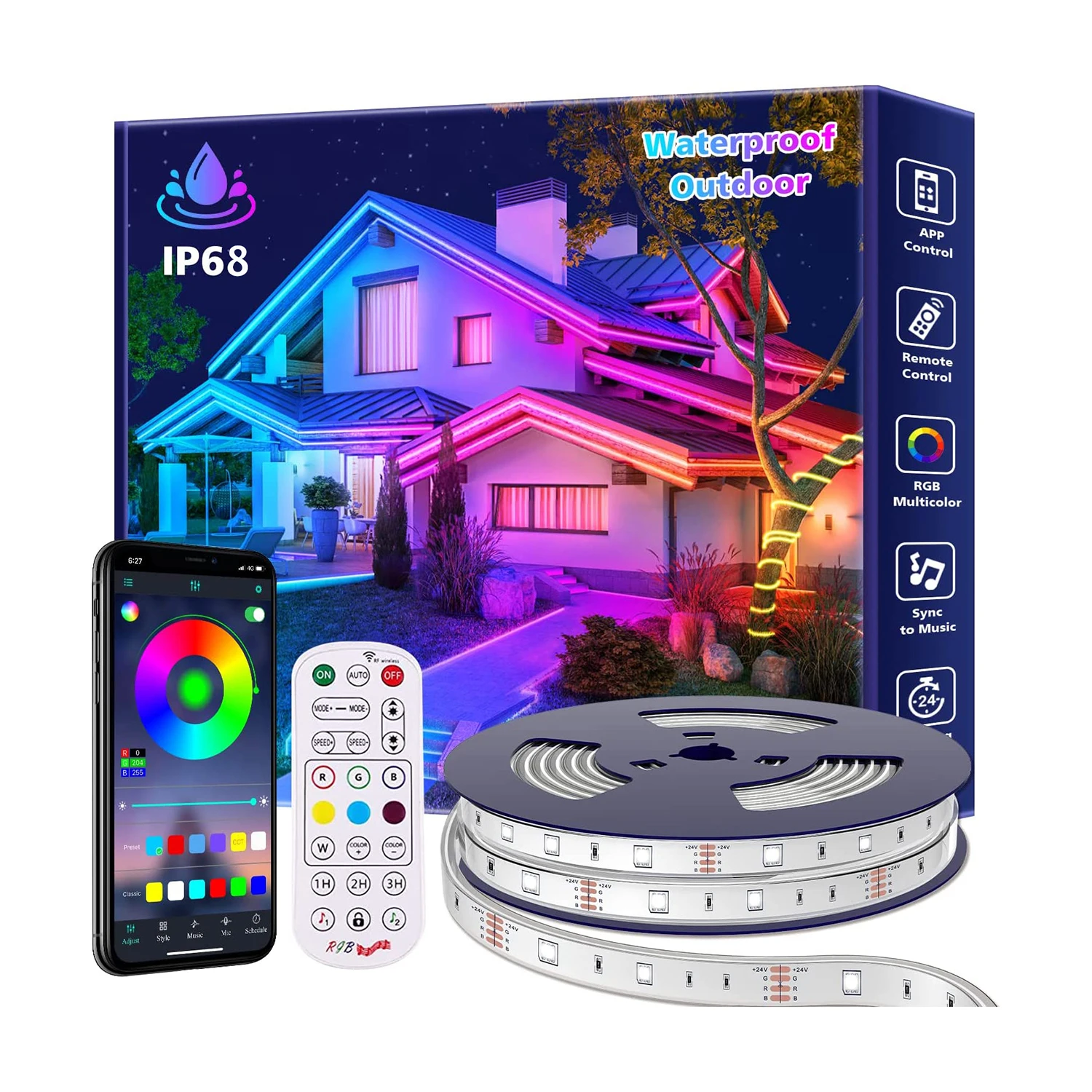 Weicao IP68 Neon Light Strips Tube Waterproof Smart Music Sync APP Control Outside LED Rope Strip Lights