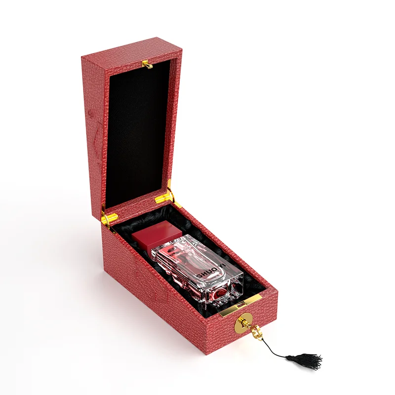 Highend Package Top Luxury Wooden Perfumes Packaging Boxes With Metal Lock Arabian Laser Cut Mdf Gift Perfume Storage Wood Box