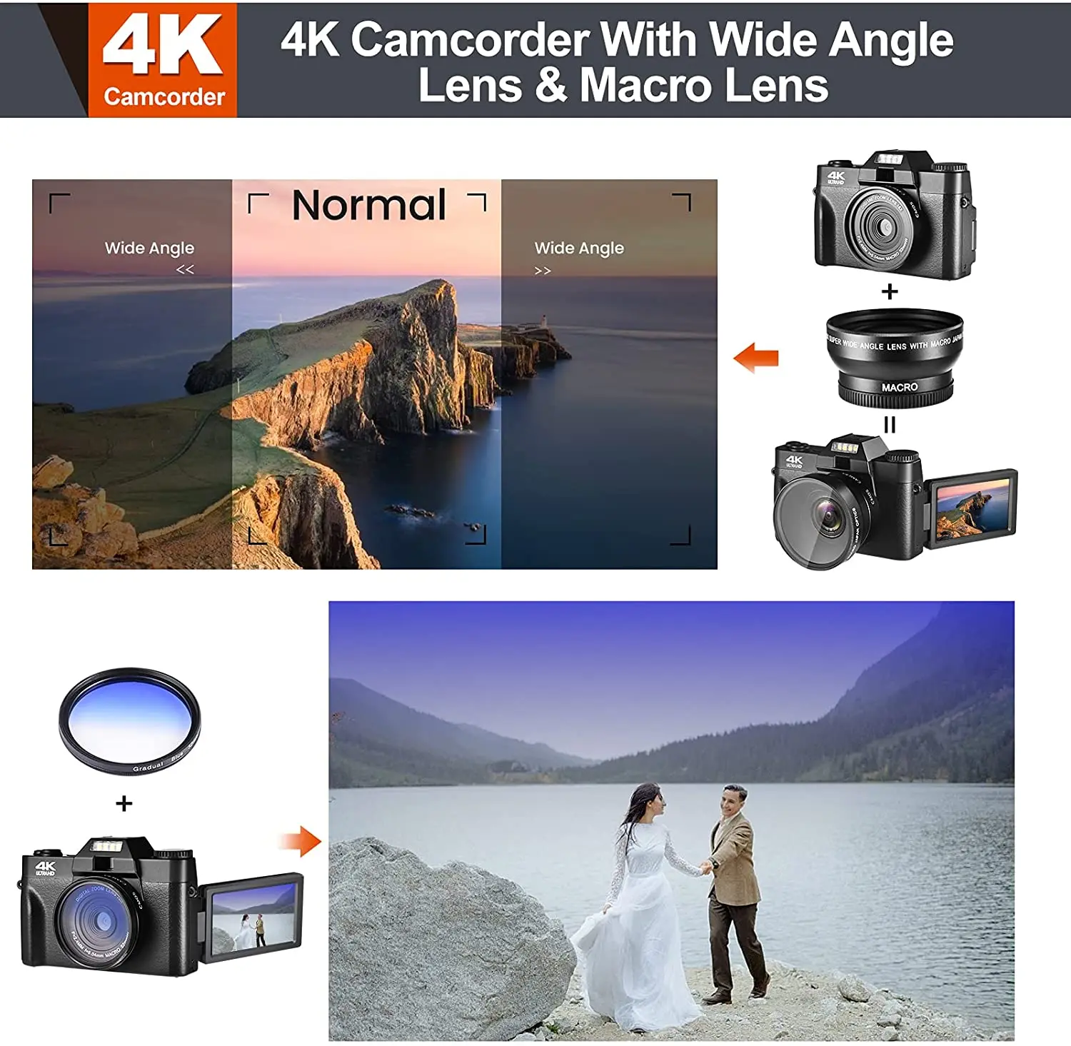 4K Digital Cameras for Photograpy, 48 MP FHD Vlogging Camera with WiFi 16X Digital Zoom 3.0 Inch Flip Screen