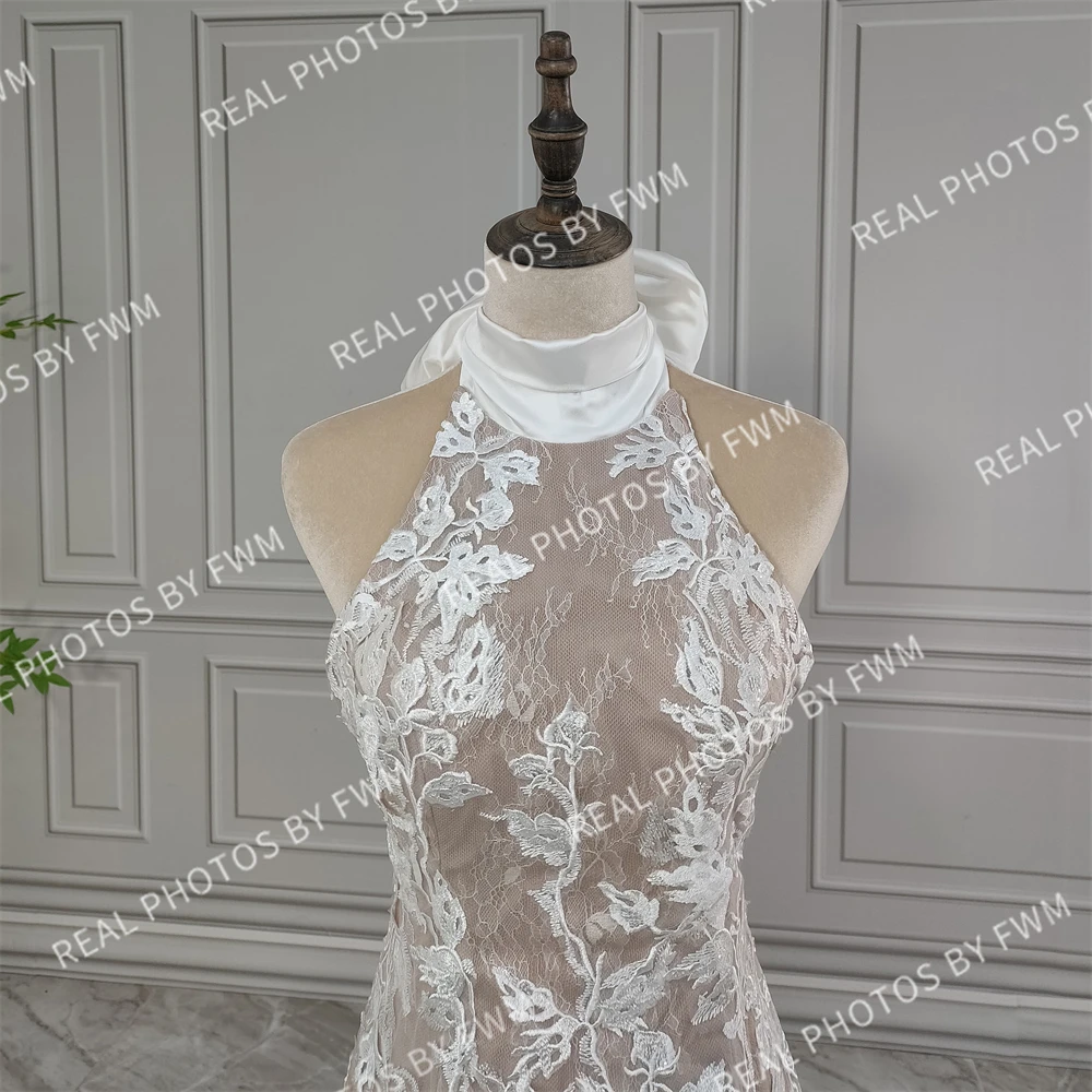 100% Real Photos High Quality Halter Sequined Lace Mermaid Wedding Dress Elegant Women Bridal Gown Bride Dress For Wedding 2024