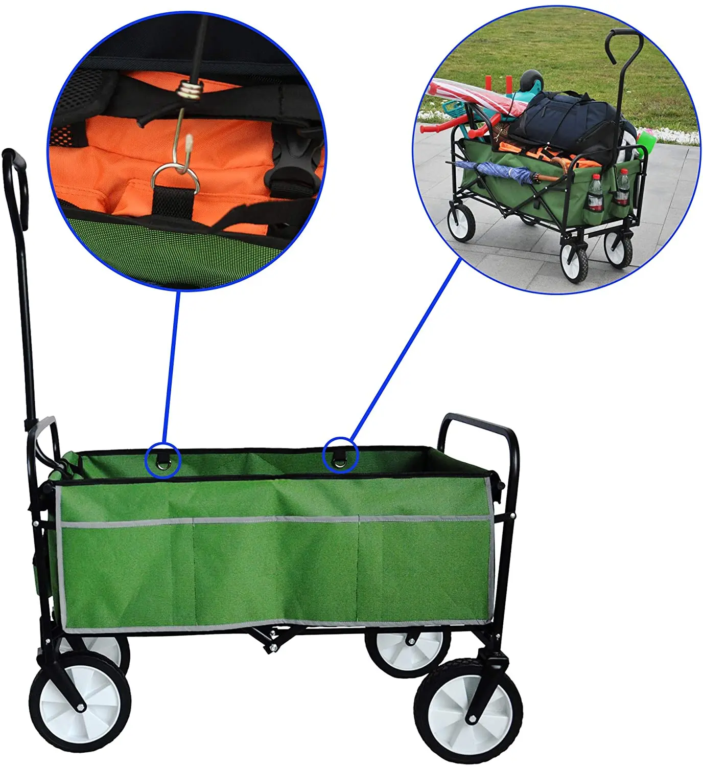 Portable Large Collapsible Folding, Camping Trolley Utility Foldable Hand Beach Wagon Cart With 4 Wheels For Outdoor Garden