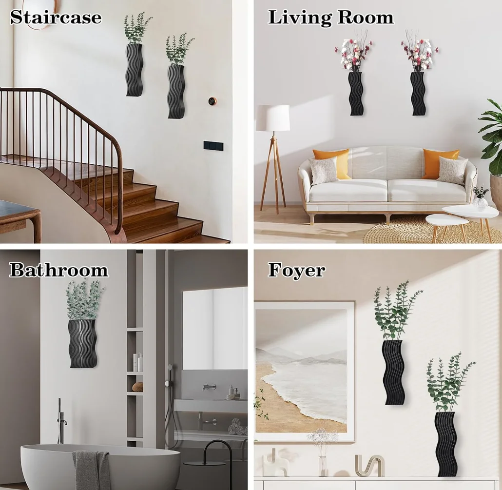 2 Pack Wall Decor Wood Wall Planters for Indoor Plants, Farmhouse Wall Vase for Decor Dried Flowers