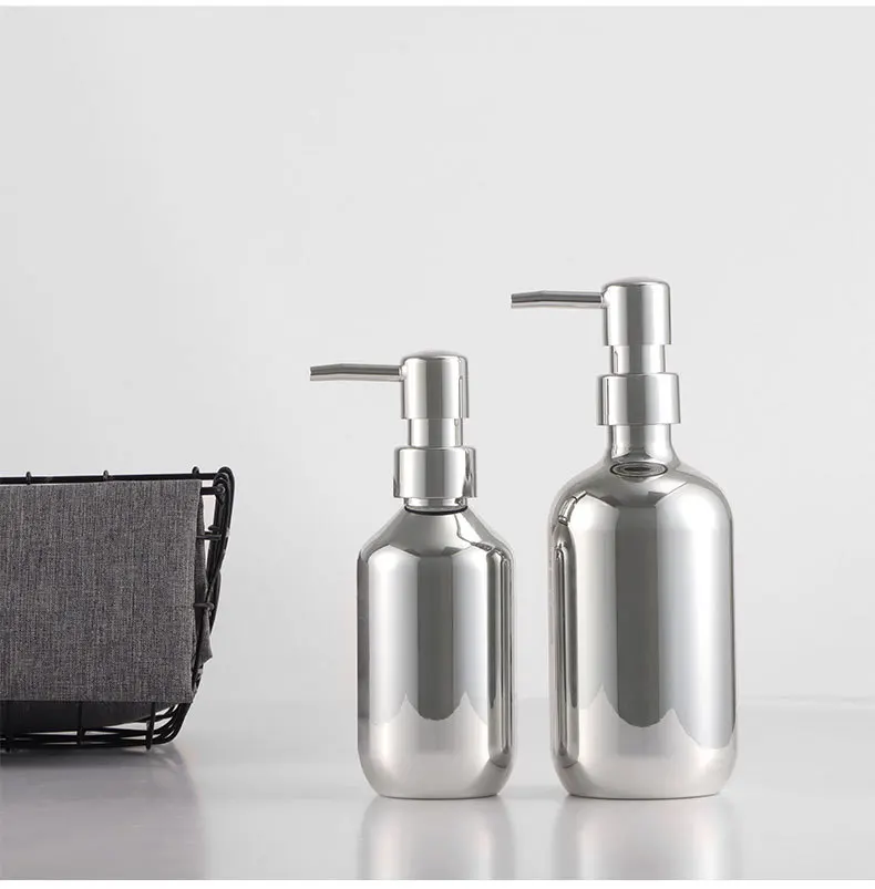 Luxury 10oz 16oz PET plating gold and silver plastic bottle with pump for shampoo,shower gel,lotion and etc