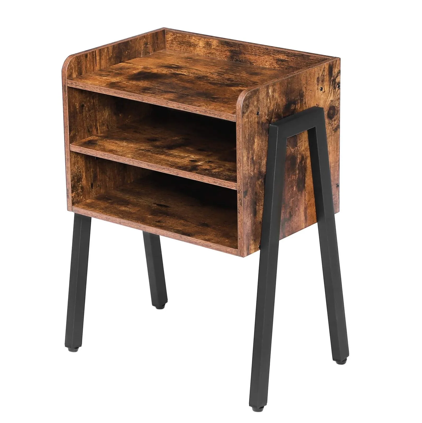 
End Table 23.6 Inch High Side Table for Small Spaces with 2 Open Front Storage Compartments Night Stand 