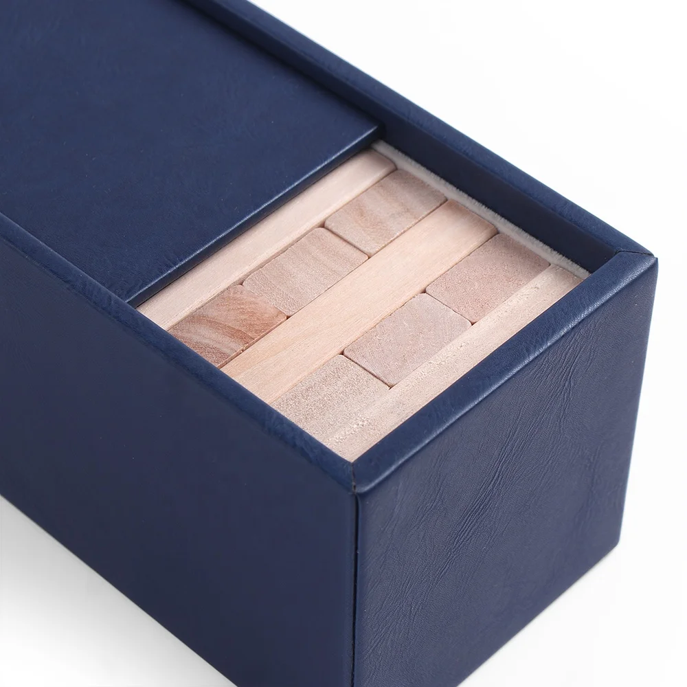 custom print 54 small wooden tumbling tower game for kids building blocks toy tumble tower with leather gift box