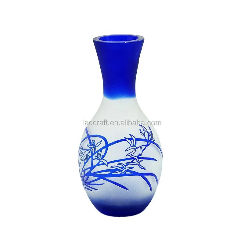Factory Direct Sale Customizable Hand Blown Blue Frosted Glass Vase Chinese Style Home Decoration Wedding Flower Arrangements