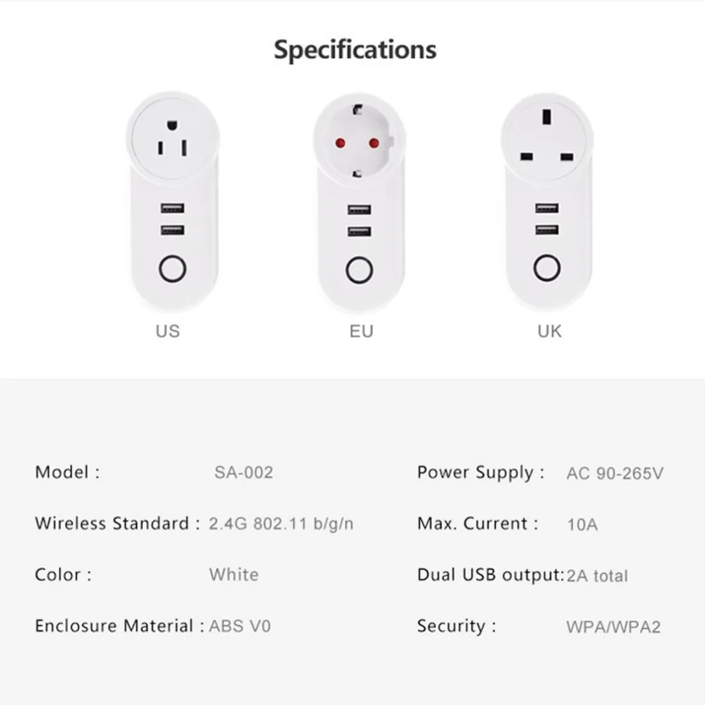 US Wifi smart plug dual wall mount socket outlets with 2 USB ports power plug for smart home control your home appliances