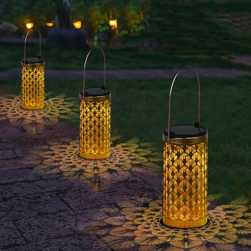 Outdoor Solar Powered Waterproof Hollow Lanterns Honeybee Hanging Light Patio Yard Metal Landscape Solar Garden Lights for Home